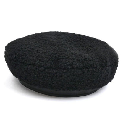 Hermes Shearling Fur Beret Black 56 Ladies