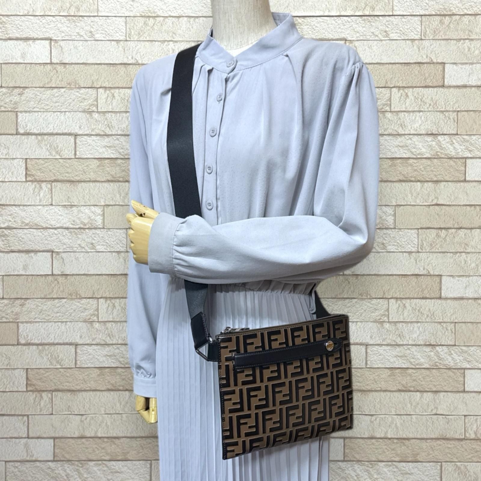 Fendi Zucca Shoulder Bag Leather 7va437 Brown Men's Fendi Used Fendi