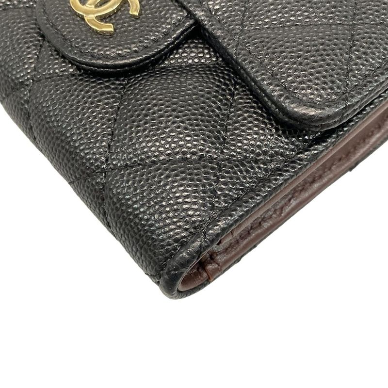 Chanel Trifold Wallet Matelasse Black Gold Hardware