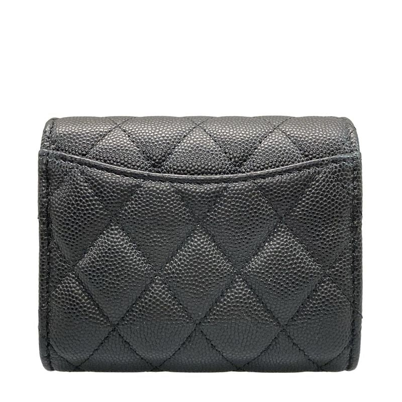Chanel Trifold Wallet Matelasse Black Gold Hardware