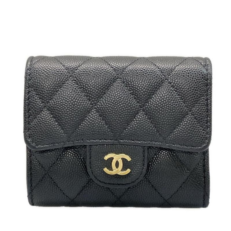Chanel Trifold Wallet Matelasse Black Gold Hardware