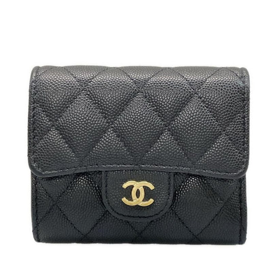 Chanel Trifold Wallet Matelasse Black Gold Hardware