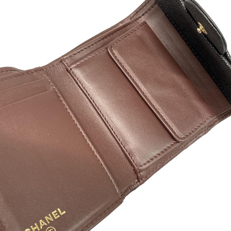 Chanel Trifold Wallet Matelasse Black Gold Hardware