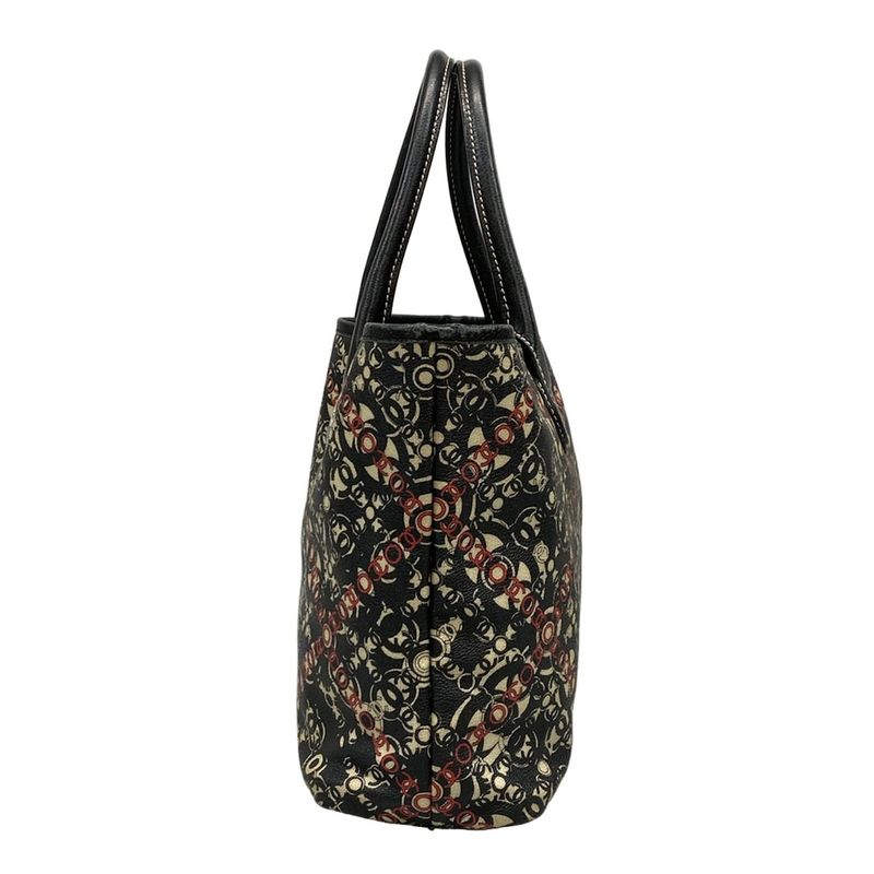 Chanel Tote Bag Cocos Travel Black X Red X Ivory Silver Hardware Leather