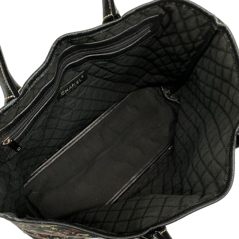 Chanel Tote Bag Cocos Travel Black X Red X Ivory Silver Hardware Leather