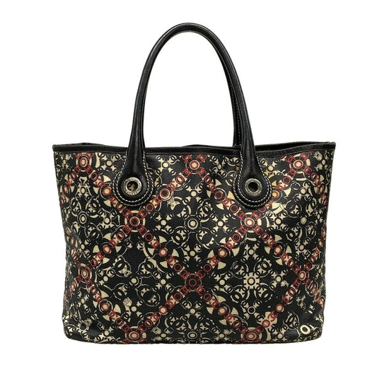 Chanel Tote Bag Cocos Travel Black X Red X Ivory Silver Hardware Leather