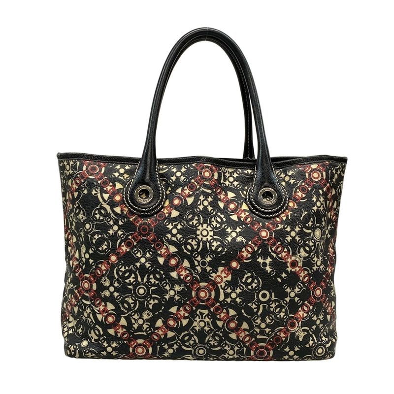 Chanel Tote Bag Cocos Travel Black X Red X Ivory Silver Hardware Leather