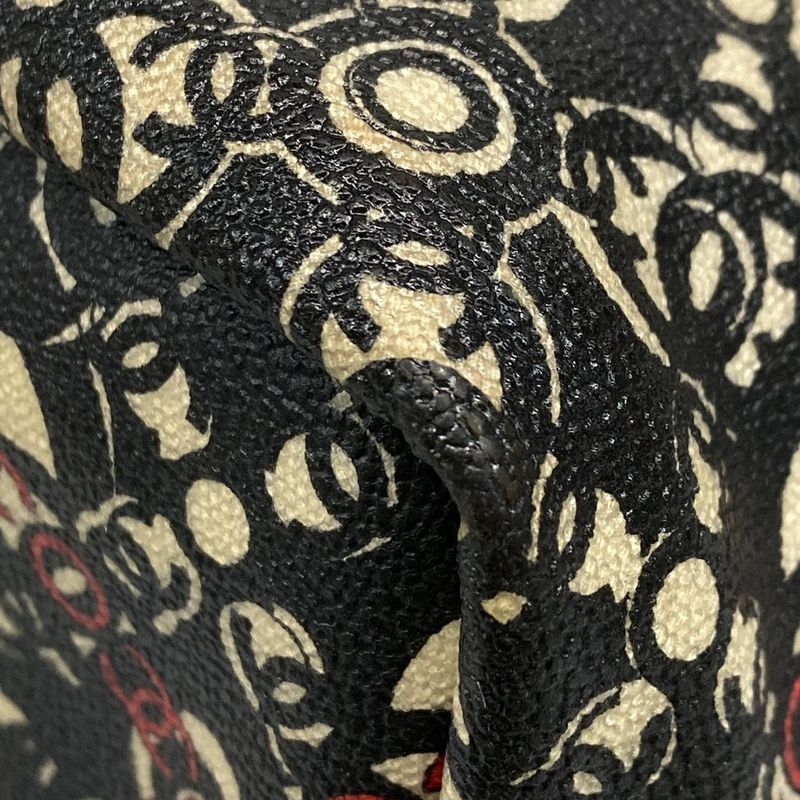 Chanel Tote Bag Cocos Travel Black X Red X Ivory Silver Hardware Leather