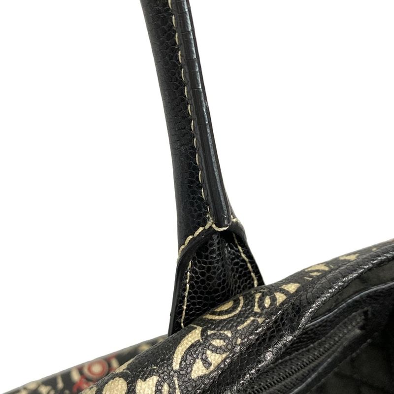 Chanel Tote Bag Cocos Travel Black X Red X Ivory Silver Hardware Leather