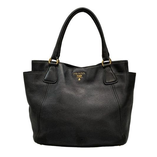 Prada Tote Bag  Black Leather Tag Leather