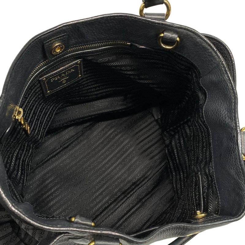 Prada Tote Bag  Black Leather Tag Leather
