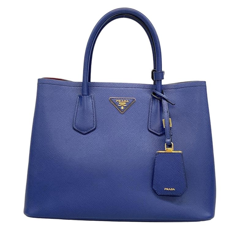 Prada Tote Double Medium Bag Bn2775 Blue Leather