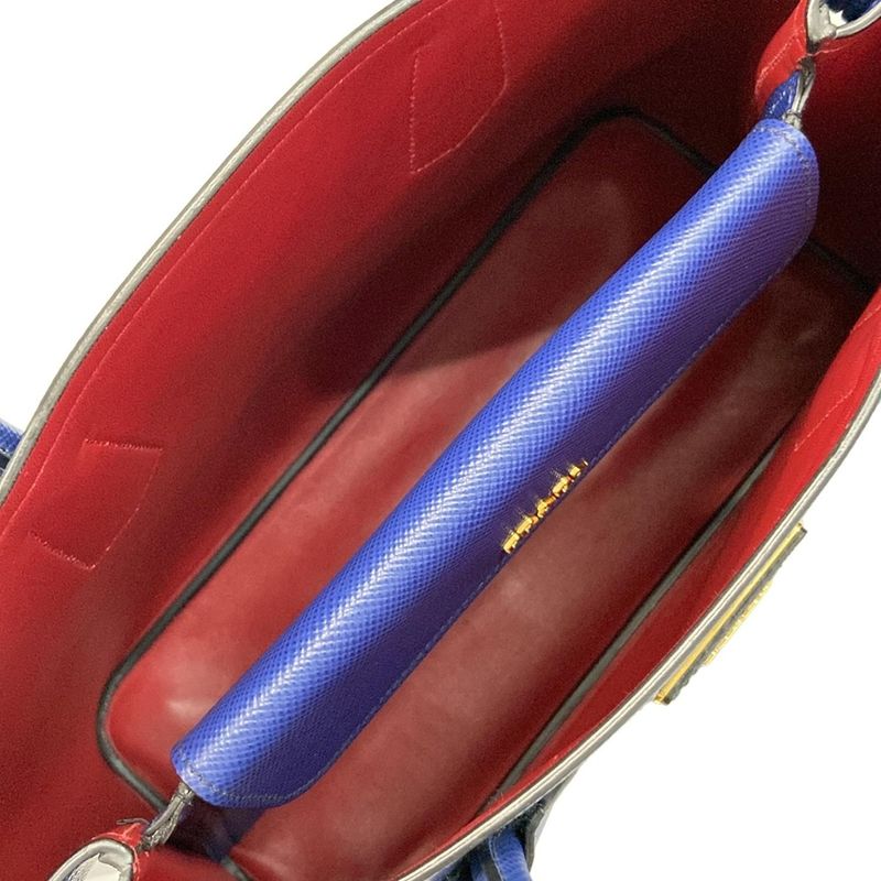 Prada Tote Double Medium Bag Bn2775 Blue Leather