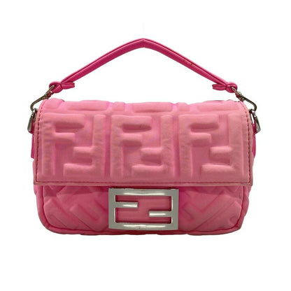 Fendi Handbag Baguette Mini 8bs017 Pink FF Shape Pressed With Detachable Handle
