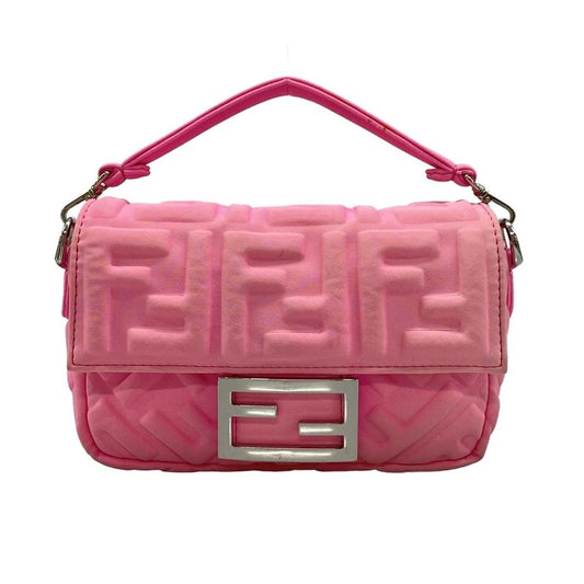 Fendi Handbag Baguette Mini 8bs017 Pink FF Shape Pressed With Detachable Handle