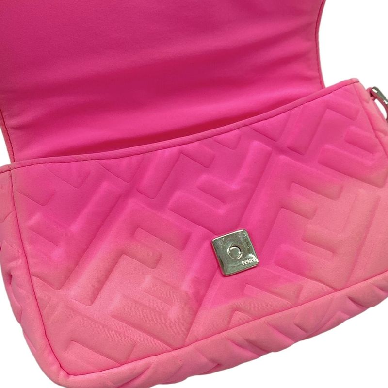 Fendi Handbag Baguette Mini 8bs017 Pink FF Shape Pressed With Detachable Handle