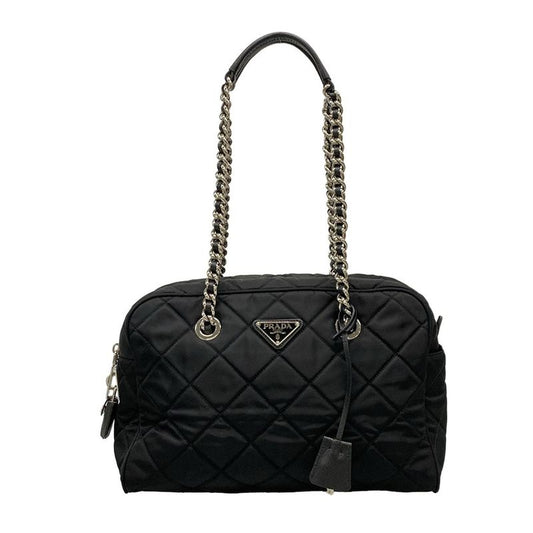 Prada Shoulder Bag  Black Chain Shoulder Triangle Logo Quilted Leather