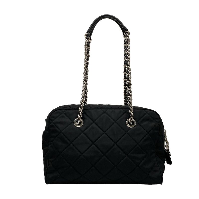 Prada Shoulder Bag  Black Chain Shoulder Triangle Logo Quilted Leather