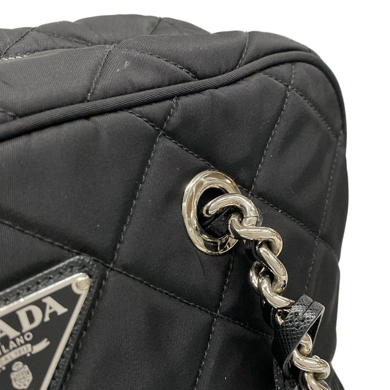 Prada Shoulder Bag  Black Chain Shoulder Triangle Logo Quilted Leather