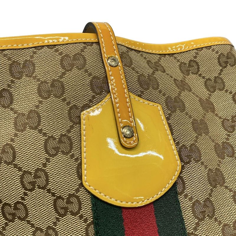 Gucci Tote Bag GG Patternsherry (web) 211971 Beige Brown And Yellow Leather