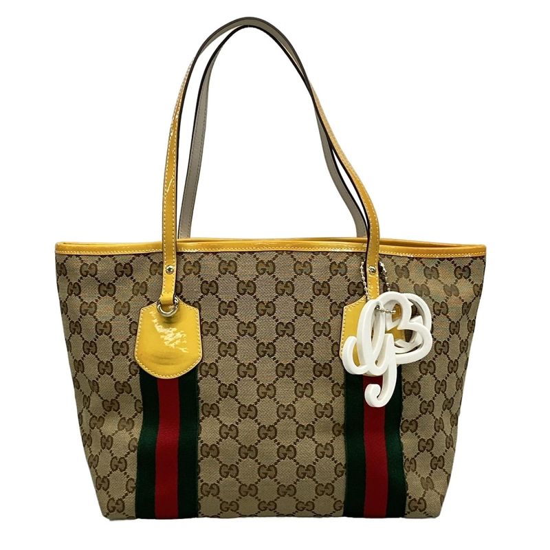 Gucci Tote Bag GG Patternsherry (web) 211971 Beige Brown And Yellow Leather
