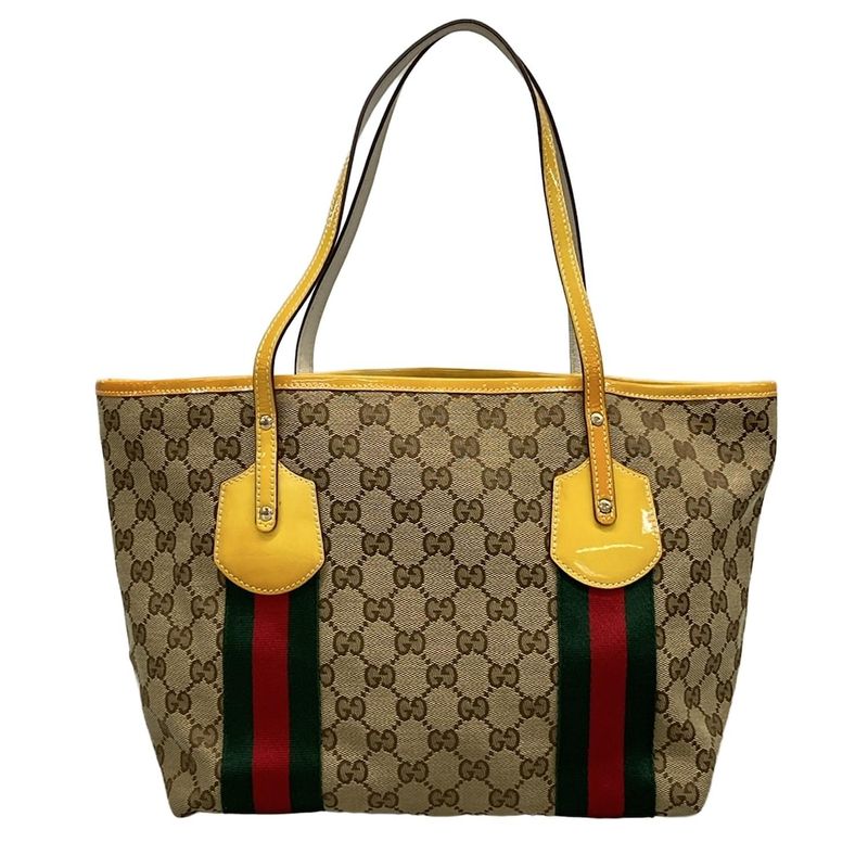 Gucci Tote Bag GG Patternsherry (web) 211971 Beige Brown And Yellow Leather