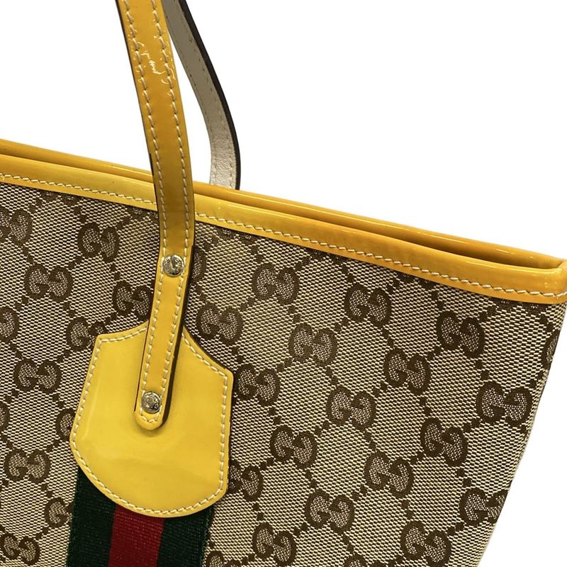 Gucci Tote Bag GG Patternsherry (web) 211971 Beige Brown And Yellow Leather