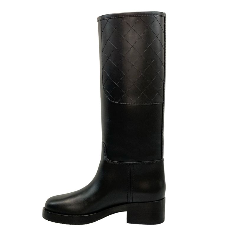 Chanel Long Boots 38 C Women's High Boots G39212 Black Coco Mark Quilted
