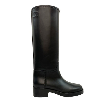 Chanel Long Boots 38 C Women's High Boots G39212 Black Coco Mark Quilted