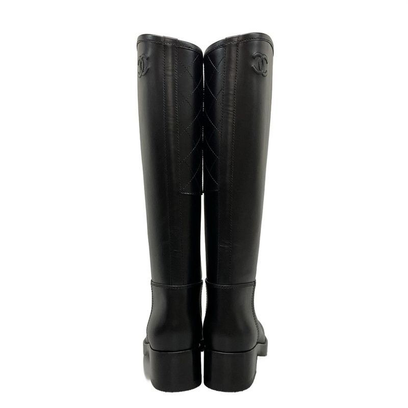 Chanel Long Boots 38 C Women's High Boots G39212 Black Coco Mark Quilted