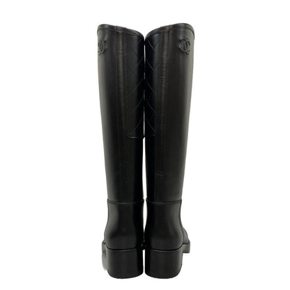 Chanel Long Boots 38 C Women's High Boots G39212 Black Coco Mark Quilted