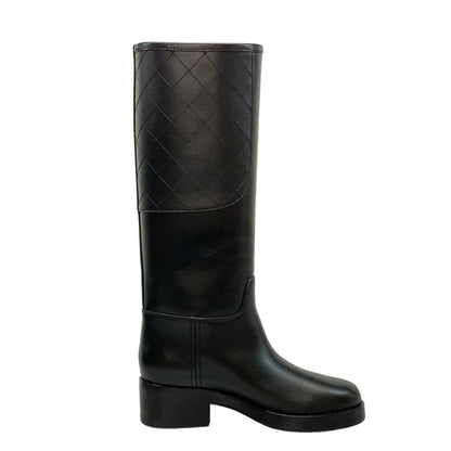 Chanel Long Boots 38 C Women's High Boots G39212 Black Coco Mark Quilted