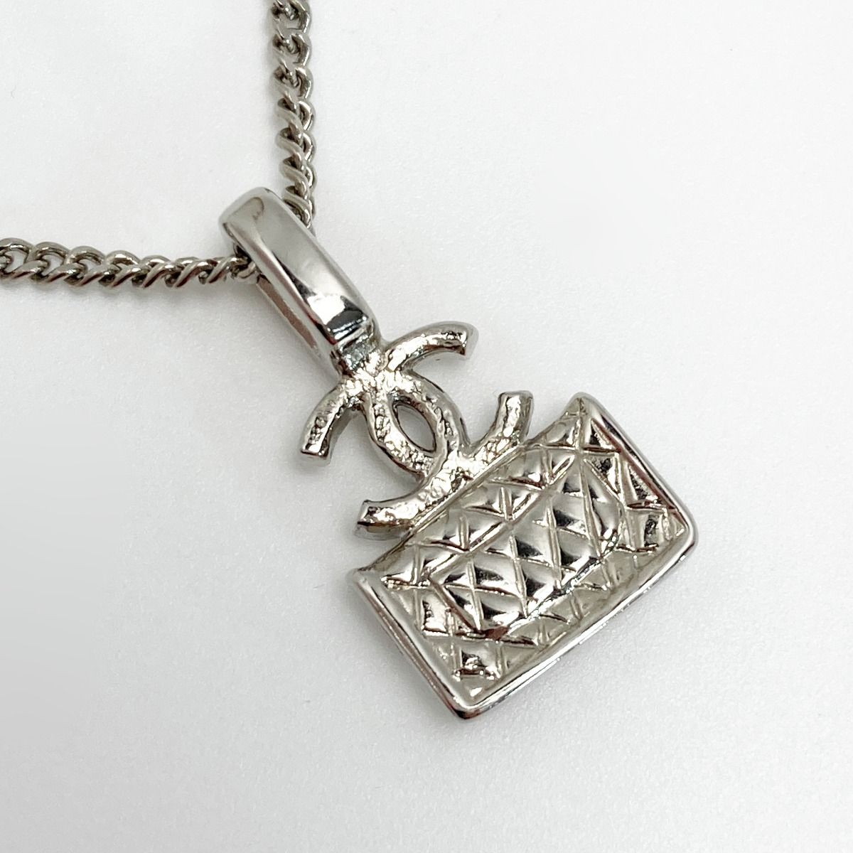 Chanel Cocomark Matelasse Bag Necklace A23n Silver GP Rhinestone