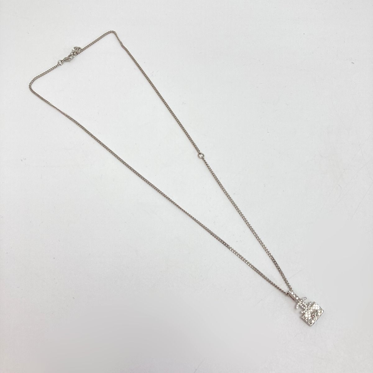 Chanel Cocomark Matelasse Bag Necklace A23n Silver GP Rhinestone
