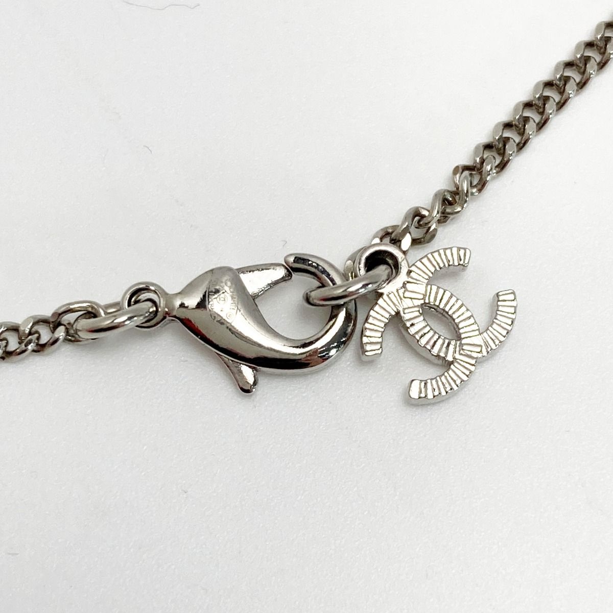 Chanel Cocomark Matelasse Bag Necklace A23n Silver GP Rhinestone