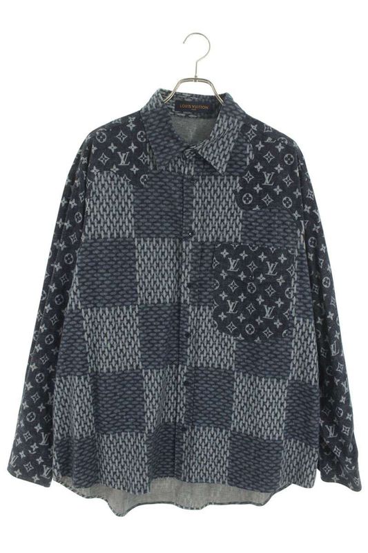 Louis Vuitton 20AW Rm202m VJI Hjs02w Monogram Wave Giant Damier Flannel Long