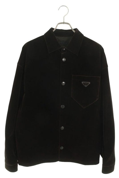 Prada Sc657 Triangle Logo Plate Velvet Long Sleeve Shirt Men's M