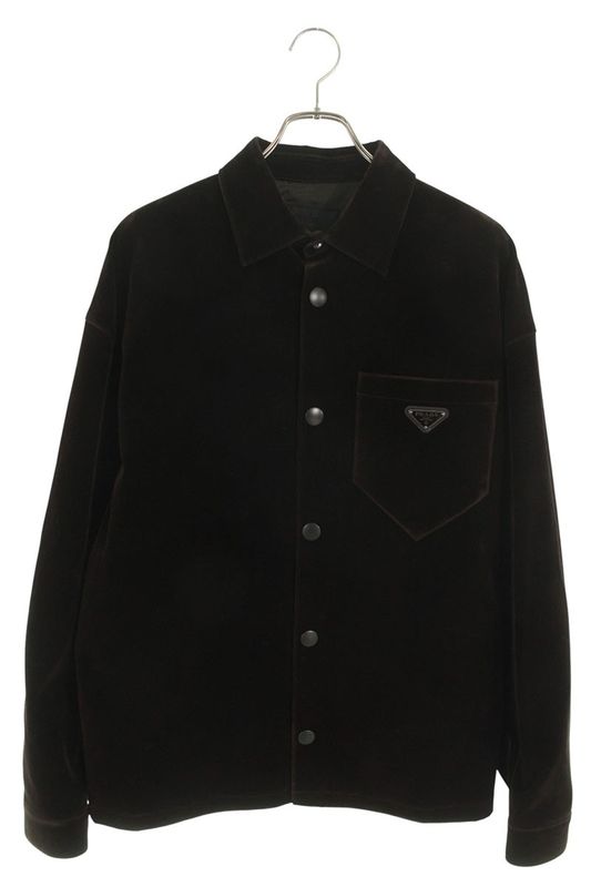Prada Sc657 Triangle Logo Plate Velvet Long Sleeve Shirt Men's M