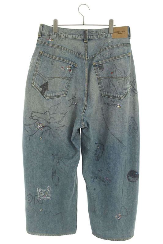 Balenciaga 22AW 719345 Tnw56 Graffiti Destroy Baggy Denim Pants Men's S