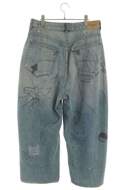 Balenciaga 22AW 719345 Tnw56 Graffiti Destroy Baggy Denim Pants Men's S