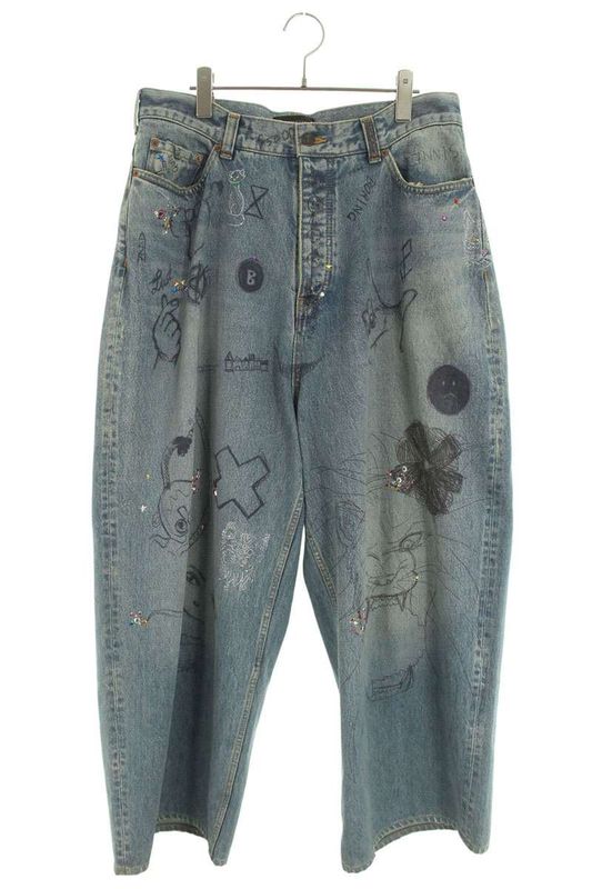 Balenciaga 22AW 719345 Tnw56 Graffiti Destroy Baggy Denim Pants Men's S