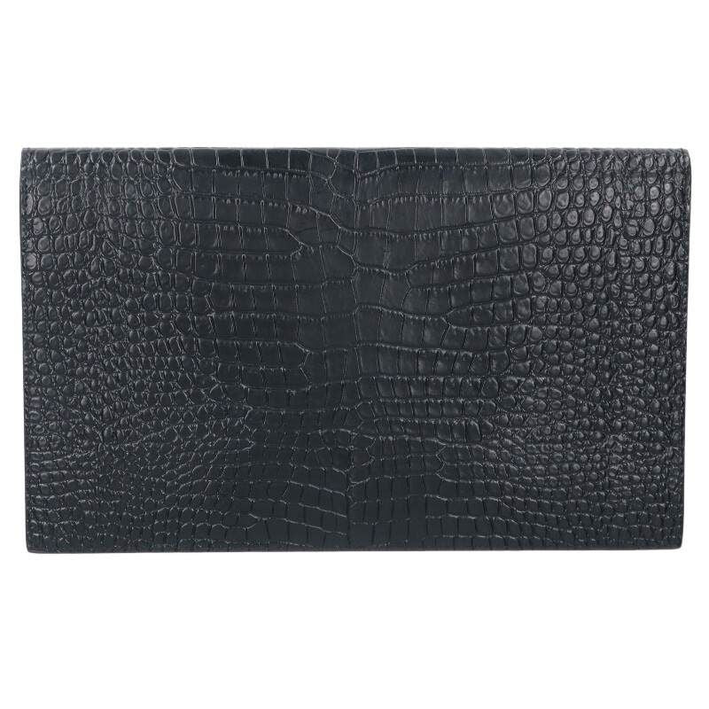 Saint Laurent Paris Logo Plate Croc Embossed Clutch Bag Men's