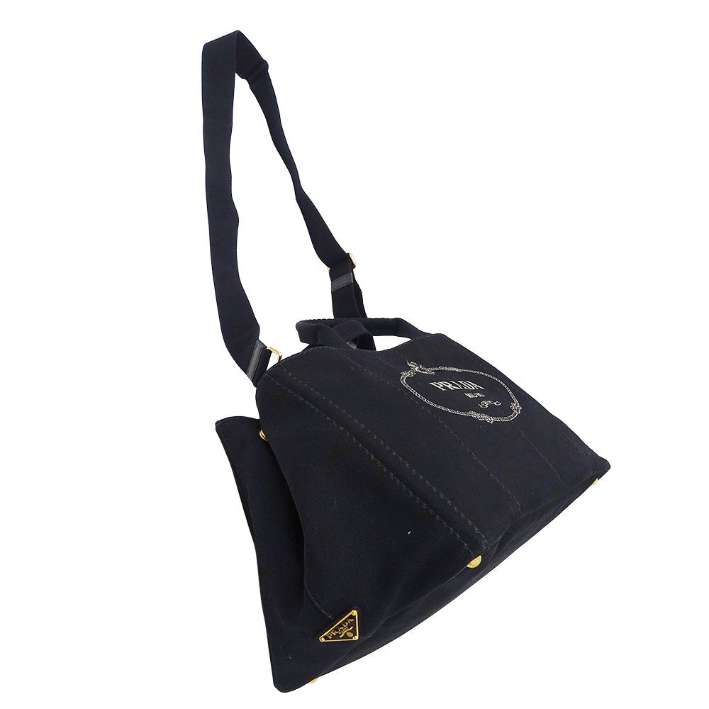 Prada Bag Women'S Brand Tote Bag Shoulder Bag 2way Canvas Canapa L Black Large