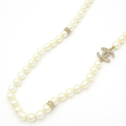 Chanel Necklace Coco Mark White×gold×clear Long Necklace