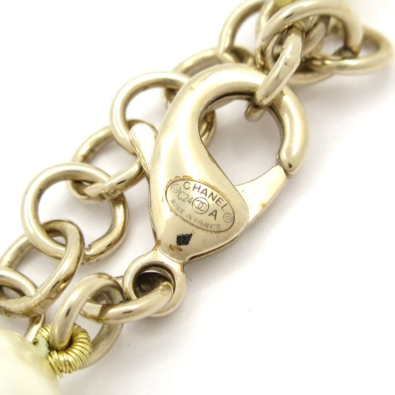 Chanel Necklace Coco Mark White×gold×clear Long Necklace