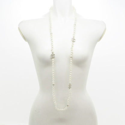 Chanel Necklace Coco Mark White×gold×clear Long Necklace