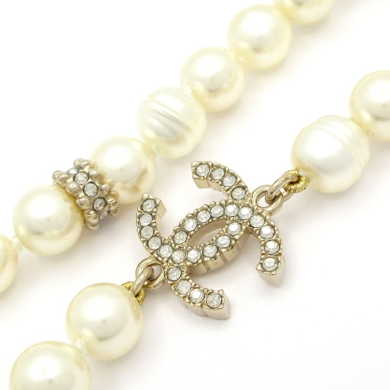 Chanel Necklace Coco Mark White×gold×clear Long Necklace