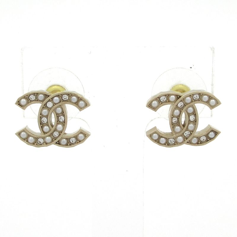 Chanel Earrings Coco Mark Gold X Clear X White