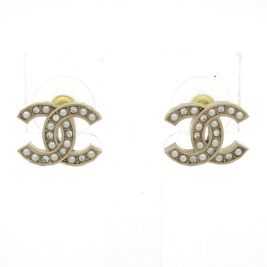 Chanel Earrings Coco Mark Gold X Clear X White