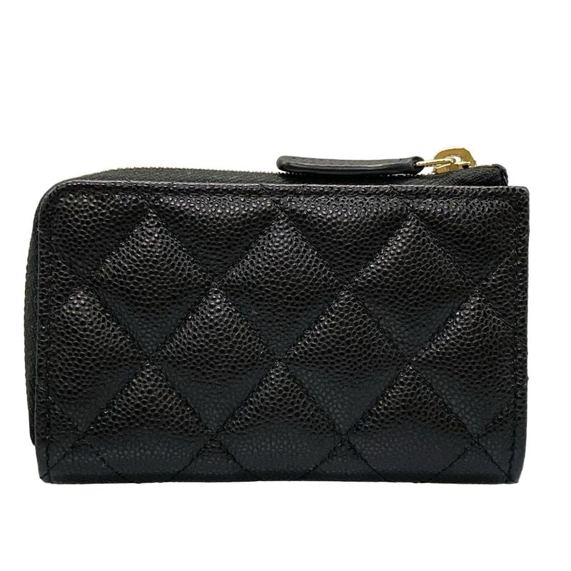 Chanel Coin Case Matelasse Black Gold Hardware L-shape Zipper With Key Ring